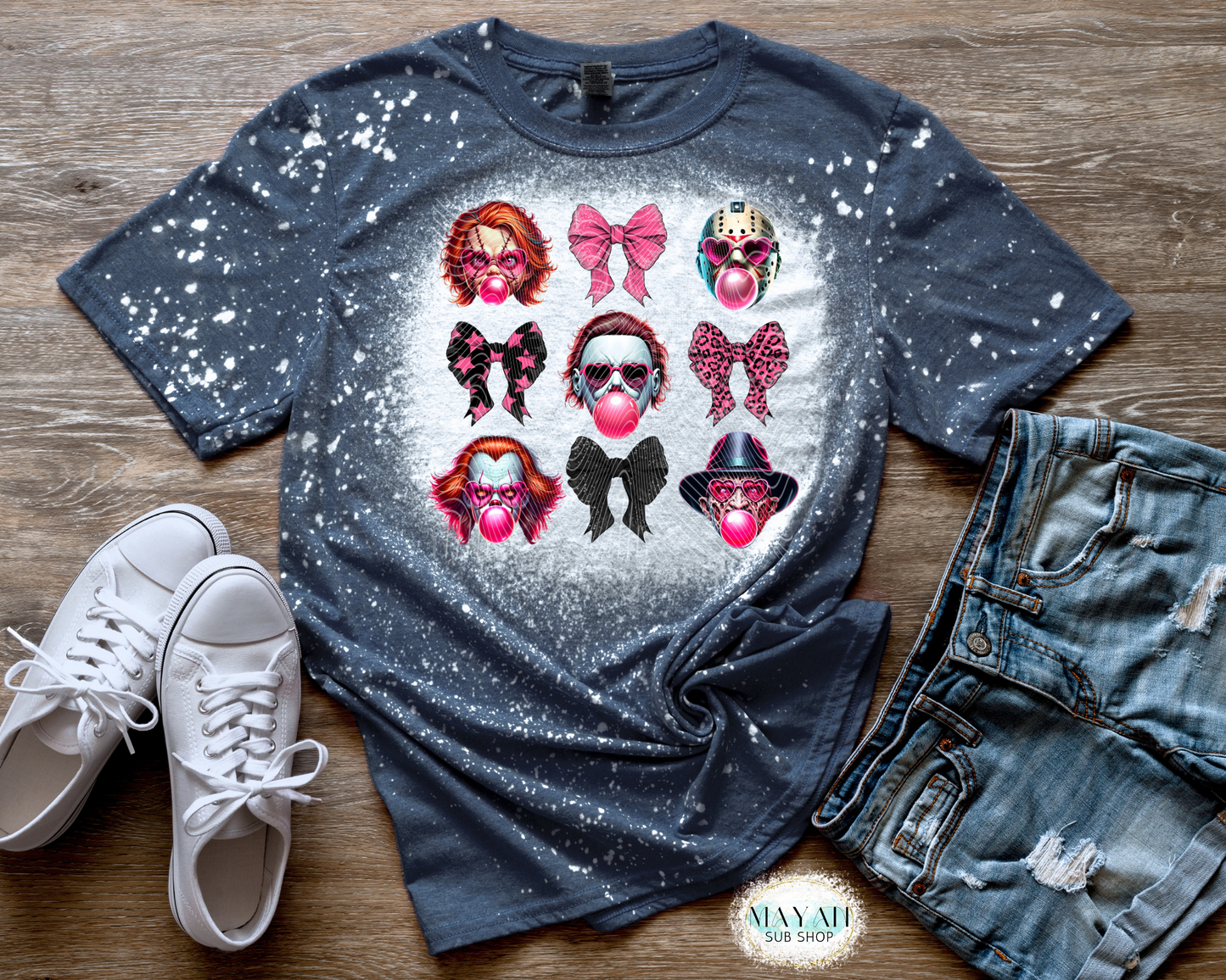 Horror Bubble Gum Coquette Bleached Tee - Mayan Craft Shop