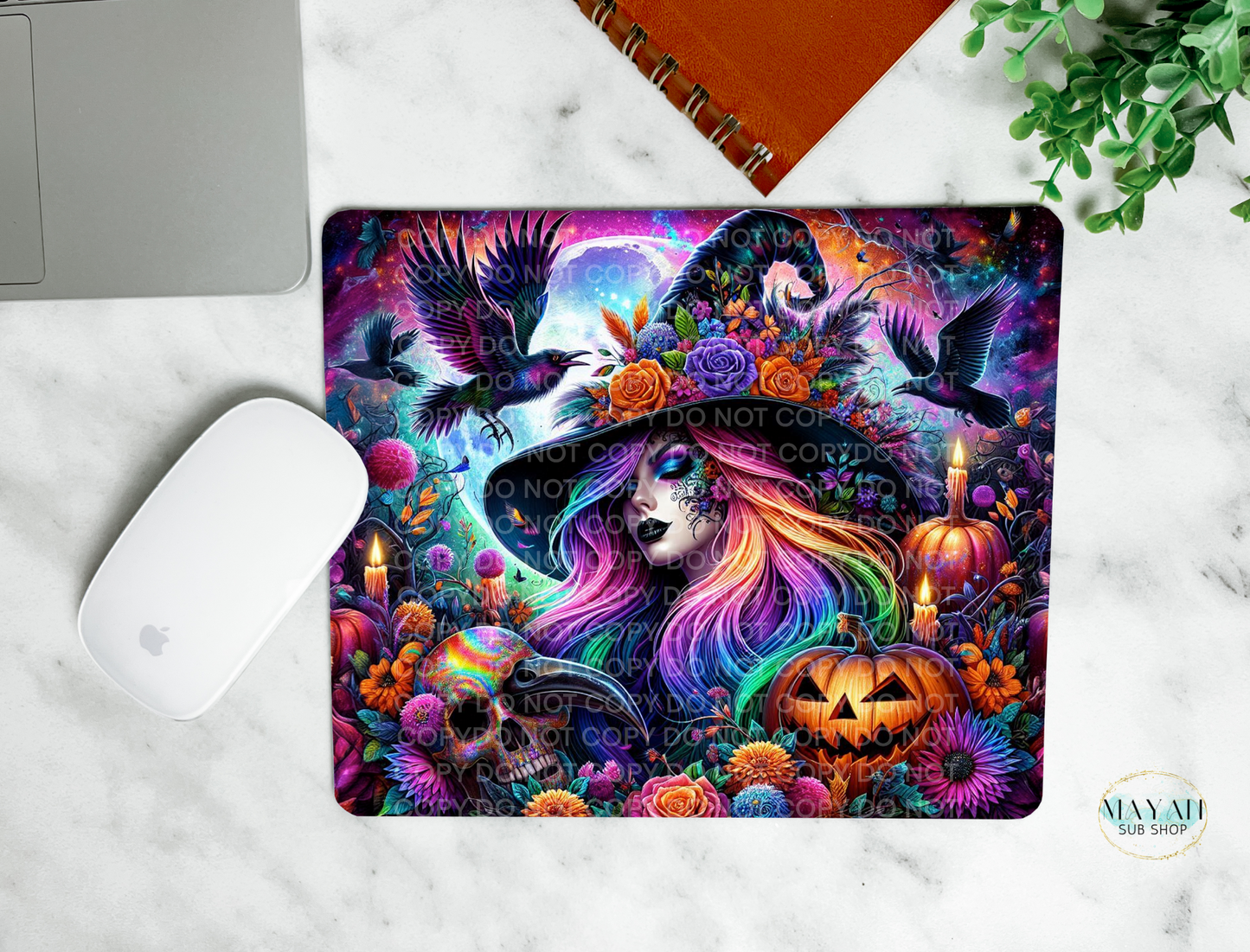 Neon Witch Mouse Pad - Mayan Craft Shop