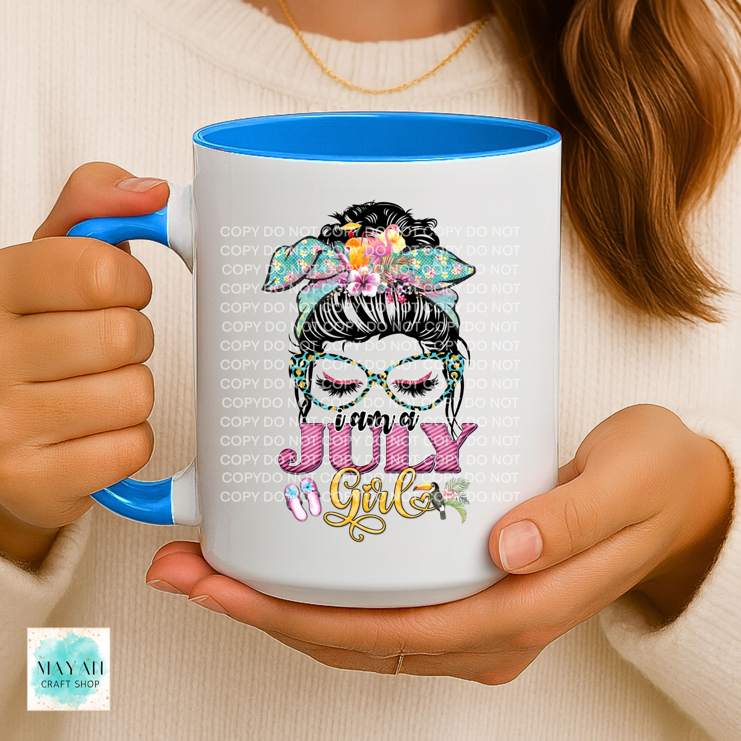 July girl light blue mug.