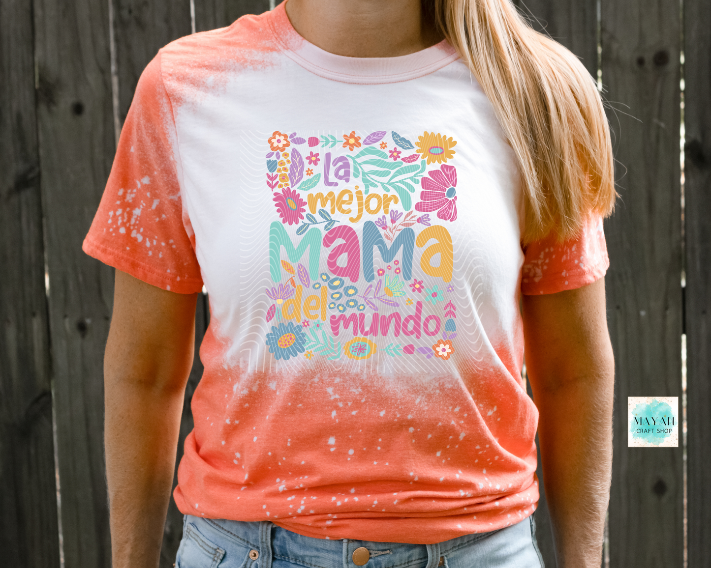 La mejor madre heather orange bleached tee. -Mayan Craft Shop