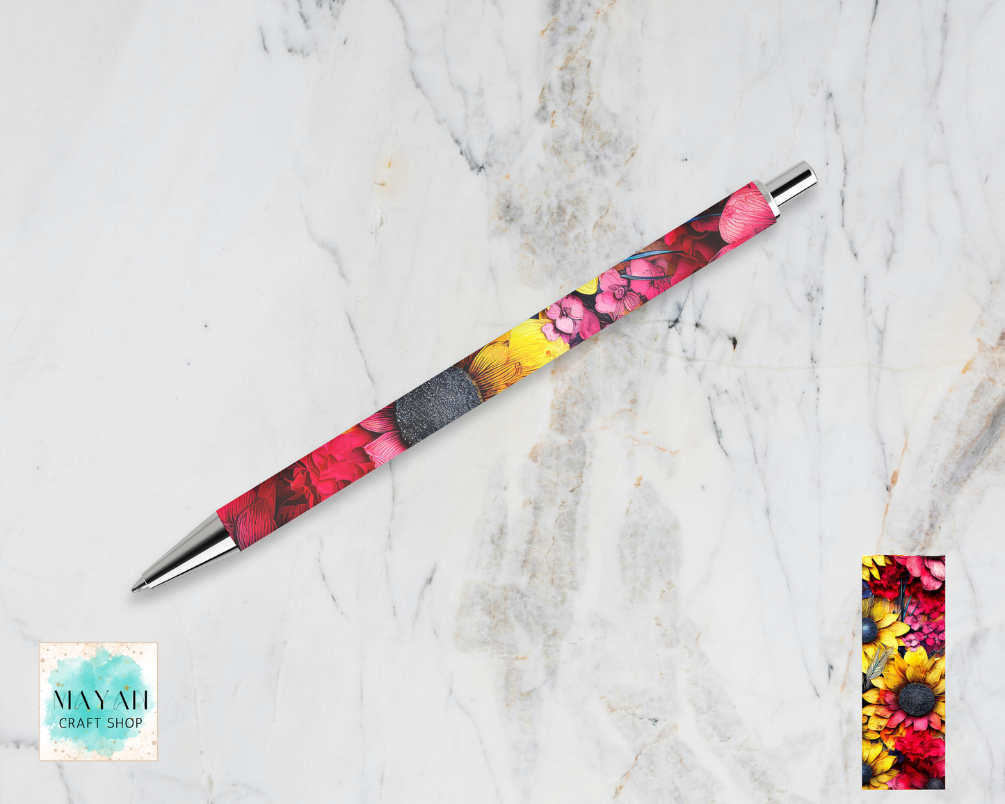 Pink sunflowers pen.
