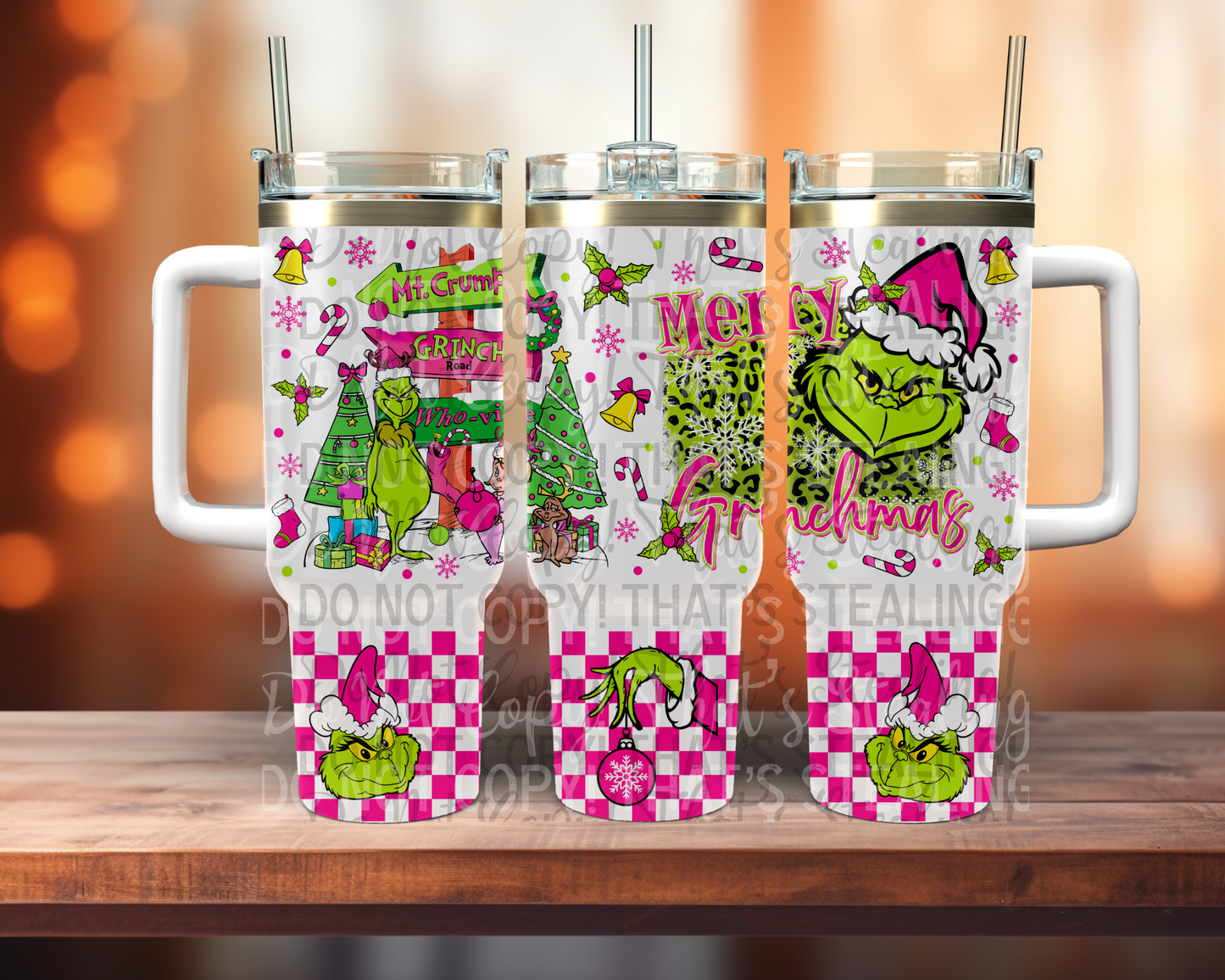 Pink and green meany 40 oz tumbler. -Mayan Sub Shop