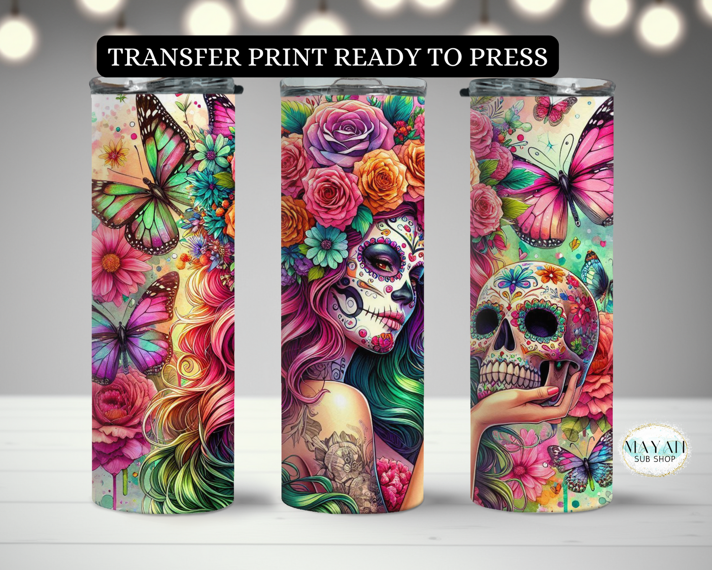Pink Catrina Transfer Print - Mayan Craft Shop