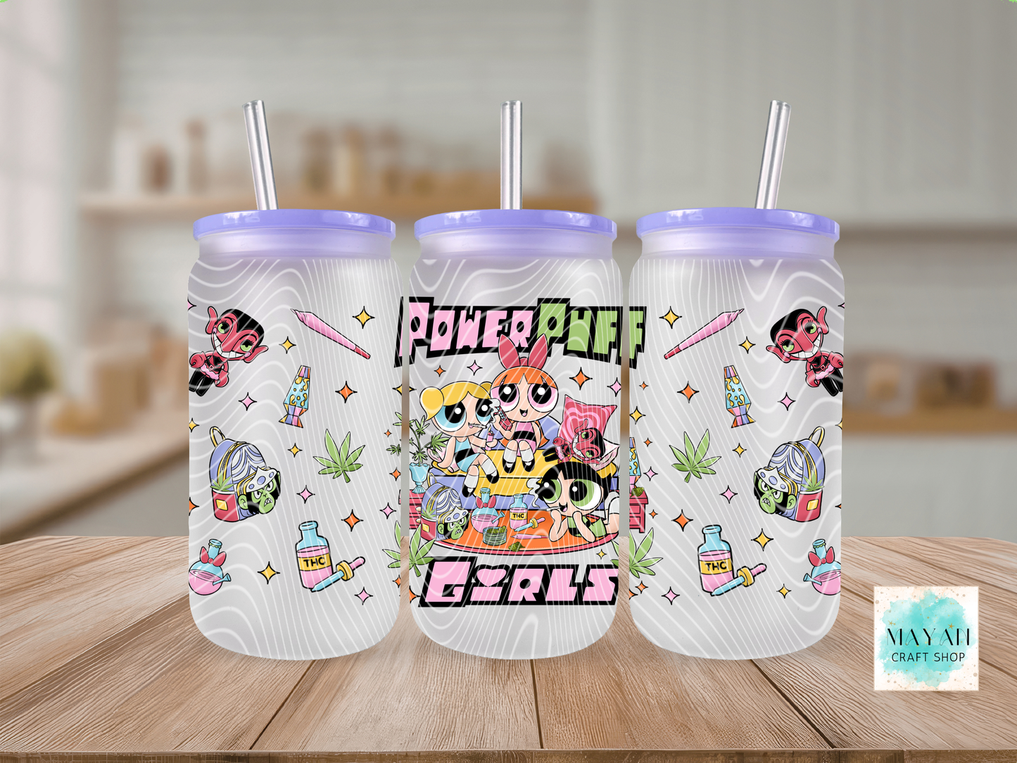 Puff Girls Frosted Glass Can - Mayan Craft Shop