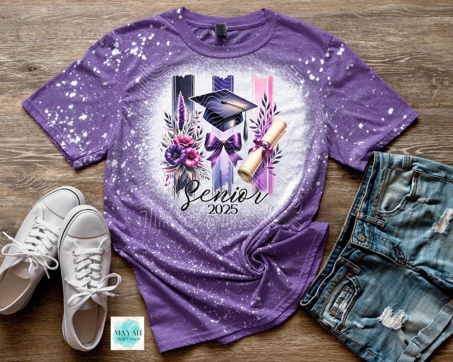 Purple graduate 2025 heather purple bleached tee. -Mayan Craft Shop