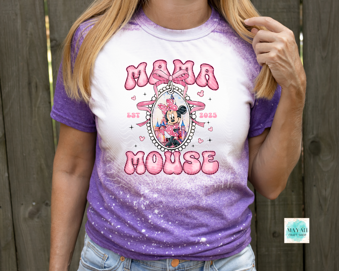 Mama mouse heather purple bleached tee. -Mayan Craft Shop