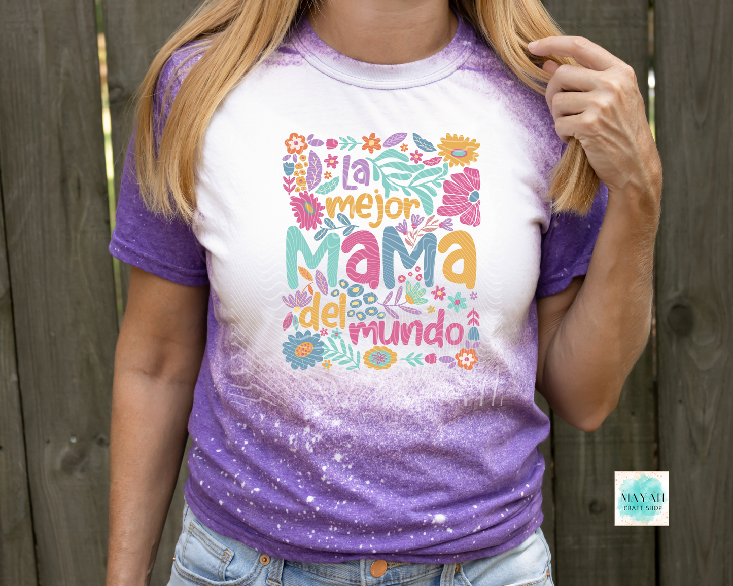 La mejor madre heather purple bleached tee. -Mayan Craft Shop