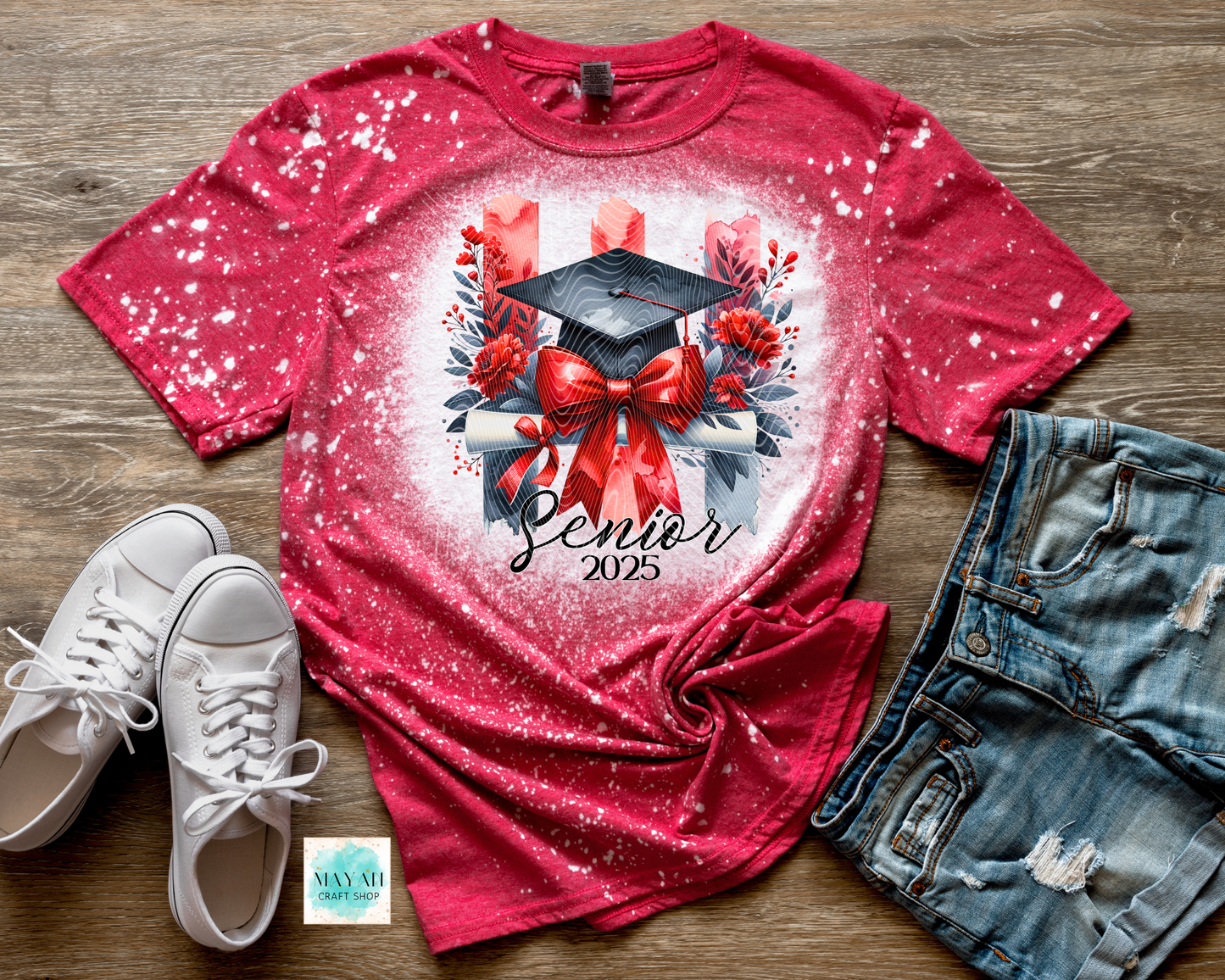Red graduate 2025 heather red bleached tee. -Mayan Craft Shop