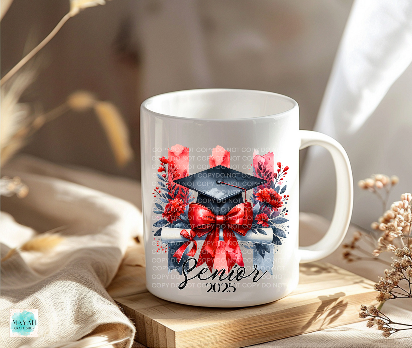 Red senior 2025 coffee mug. -Mayan Craft Shop