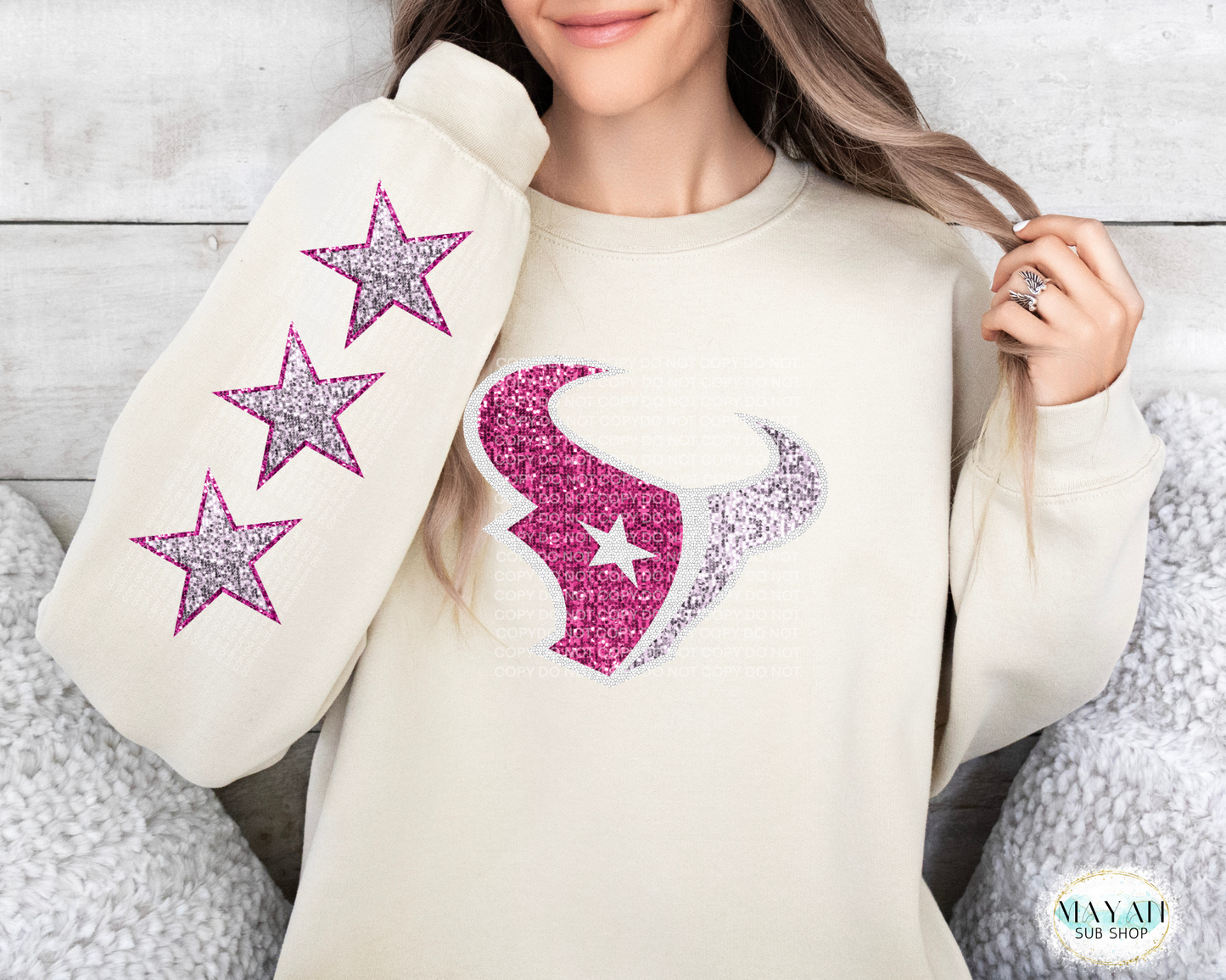 Houston Football Pink Out Glitter Sweatshirt - Mayan Craft Shop