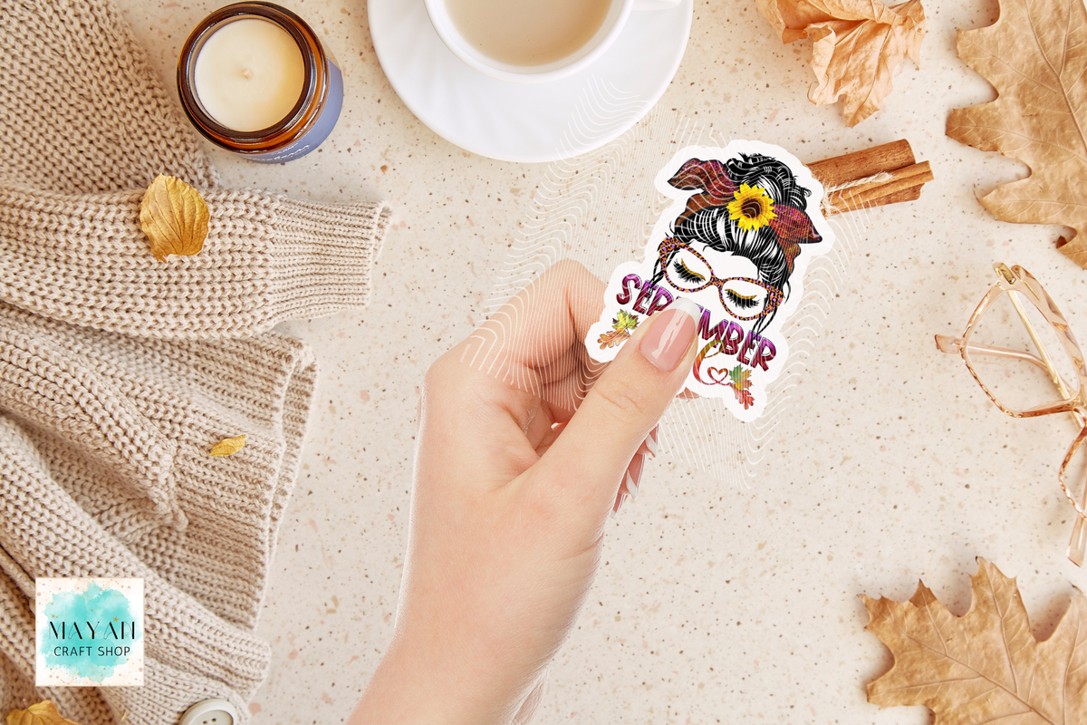 September girl messy bun sticker.