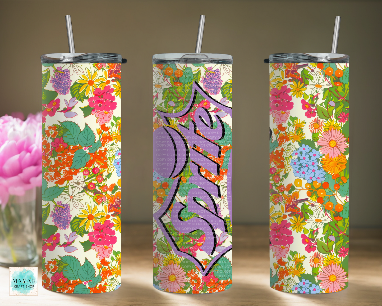 Sprte floral tumbler. -Mayan Craft Shop