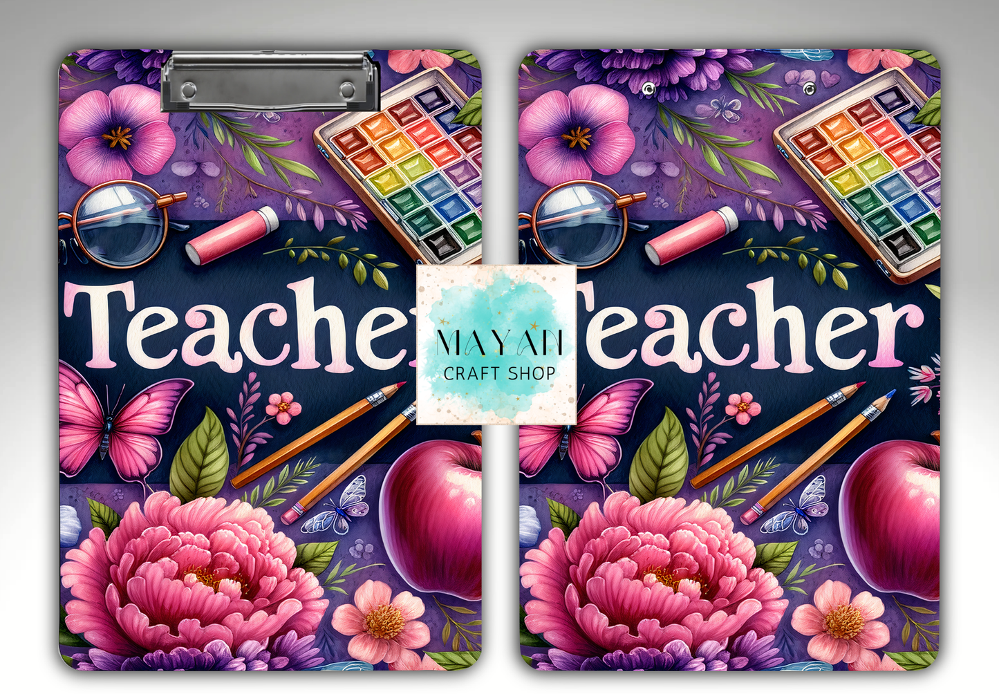 Teacher purple clipboard.