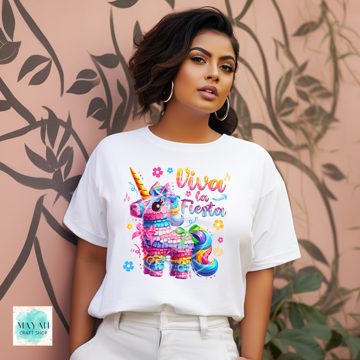 Viva la fiesta pinata white shirt. -Mayan Craft Shop