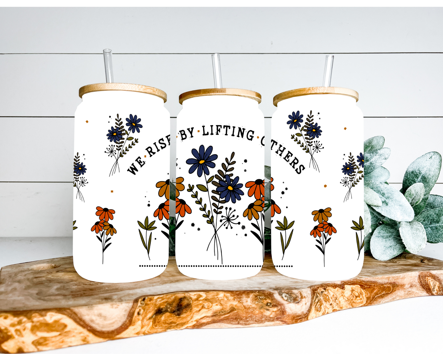 We rise by lifting others 16 oz. frosted glass can. - Mayan Sub Shop