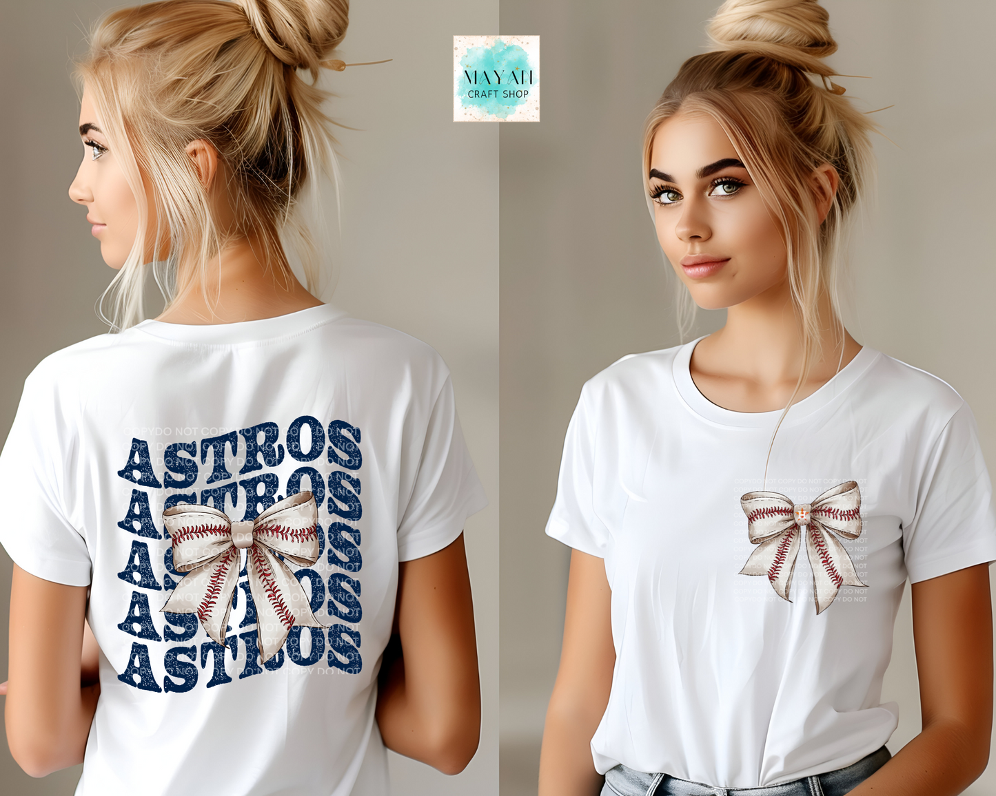 Houston baseball bow white shirt. -Mayan Craft Shop