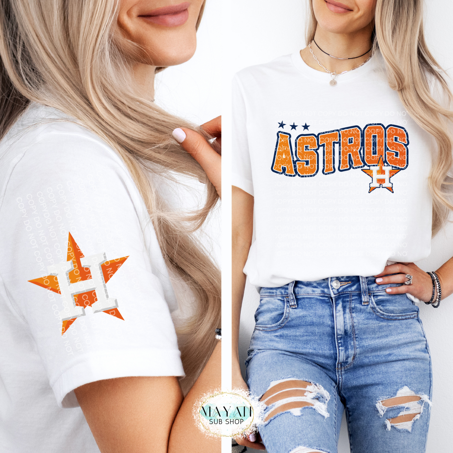 Astros Star Shirt W/ Sleeve Design - Mayan Craft Shop