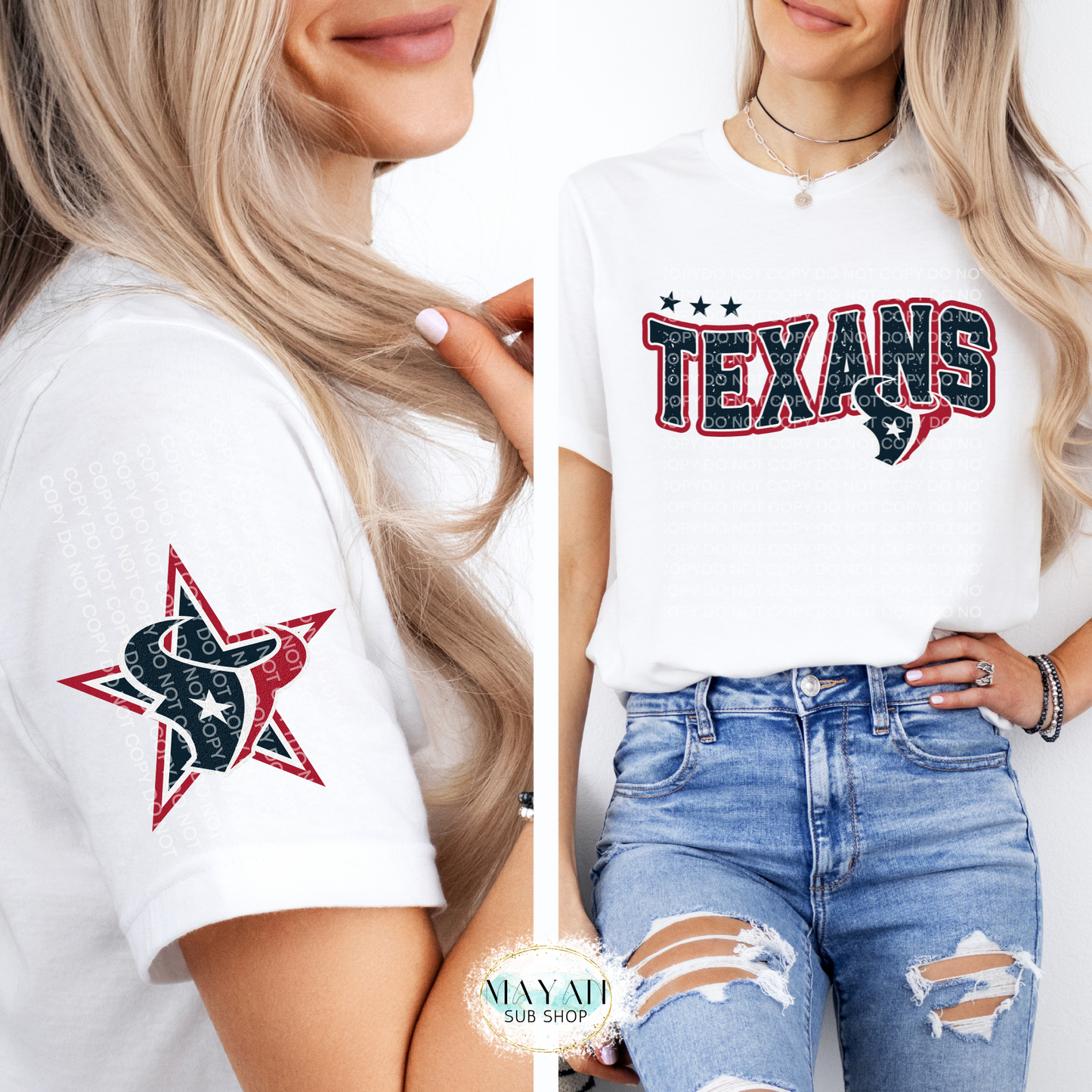 Houston Football Star Shirt W/ Sleeve Design - Mayan Craft Shop
