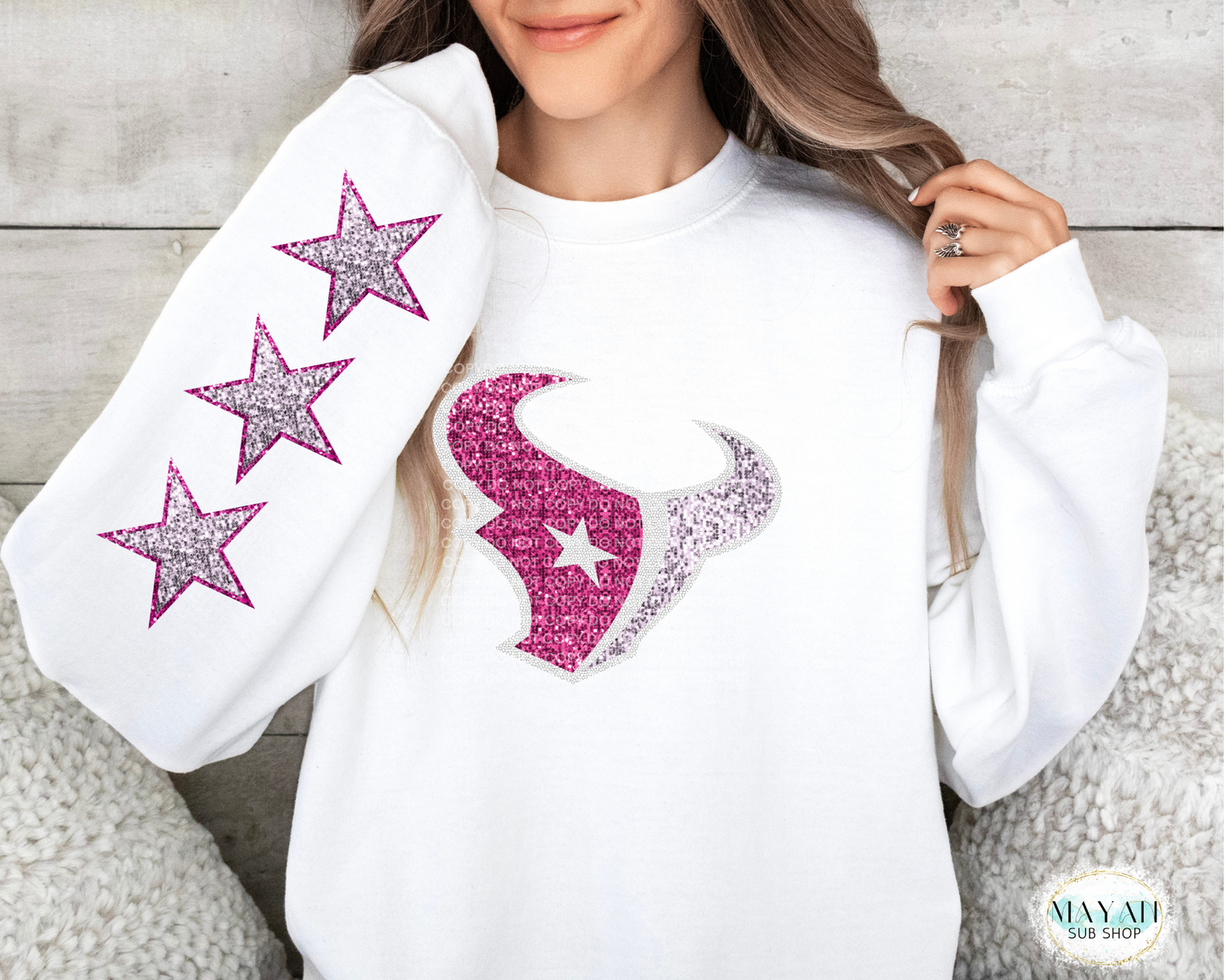 Houston Football Pink Out Glitter Sweatshirt - Mayan Craft Shop
