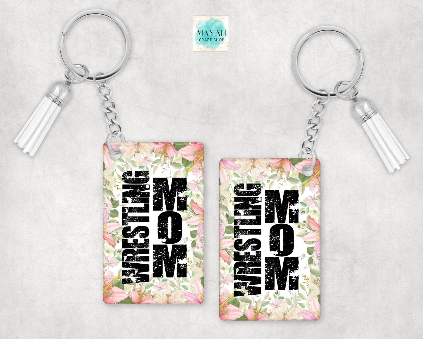 Wrestling mom keychain. -Mayan Craft Shop
