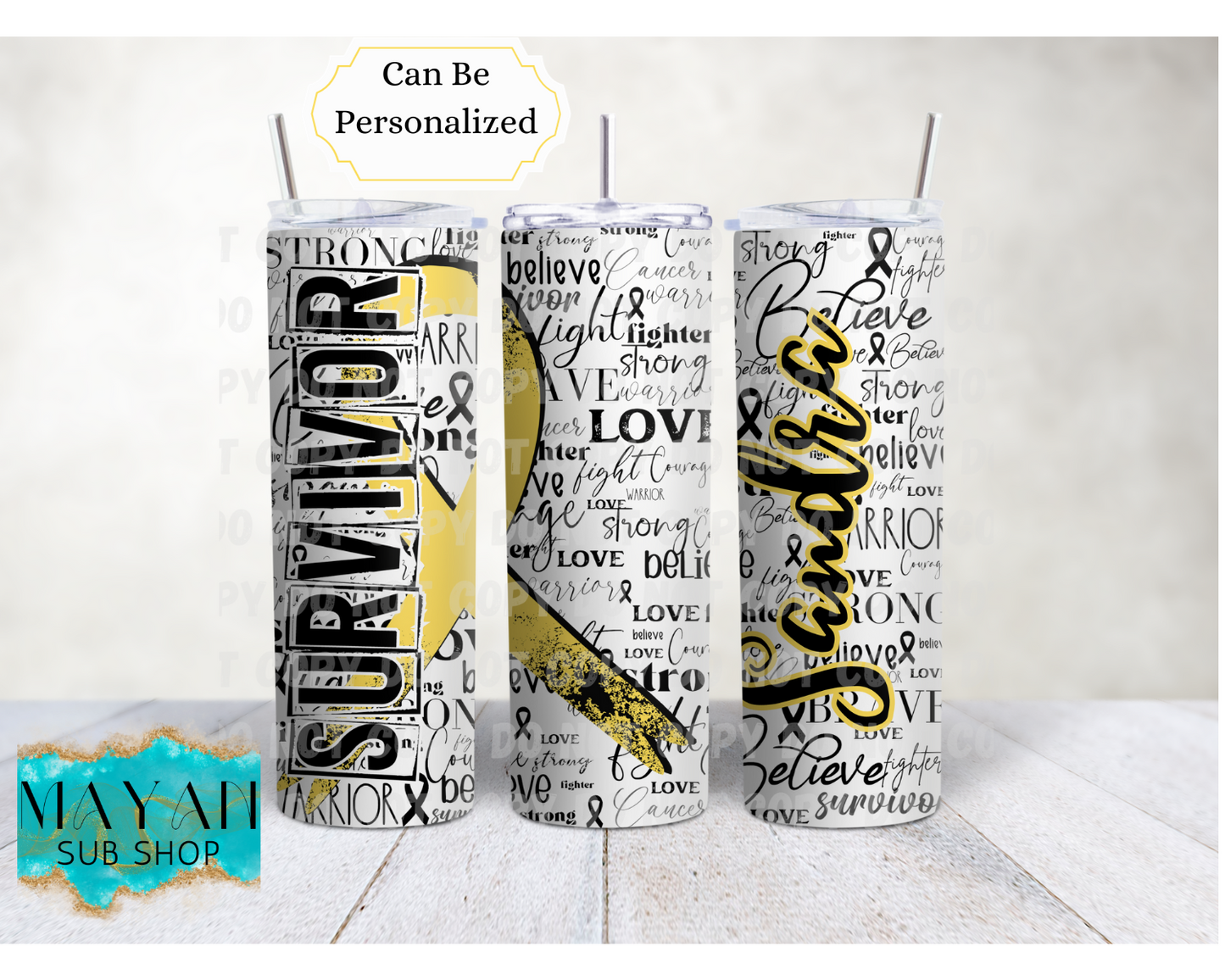 Yellow Cancer Survivor Ribbon 20 oz. Skinny Tumbler - Mayan Sub Shop