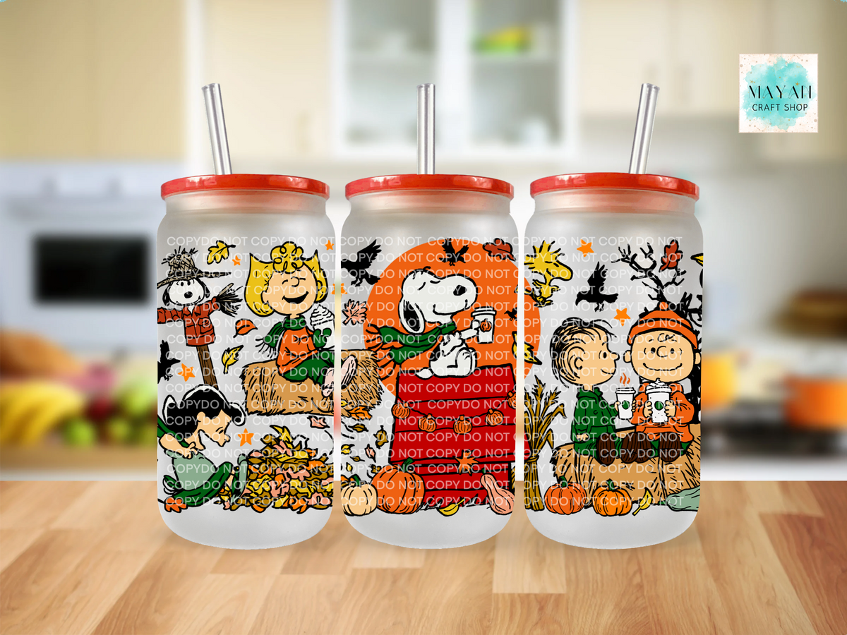 Good brews fall frosted glass can.