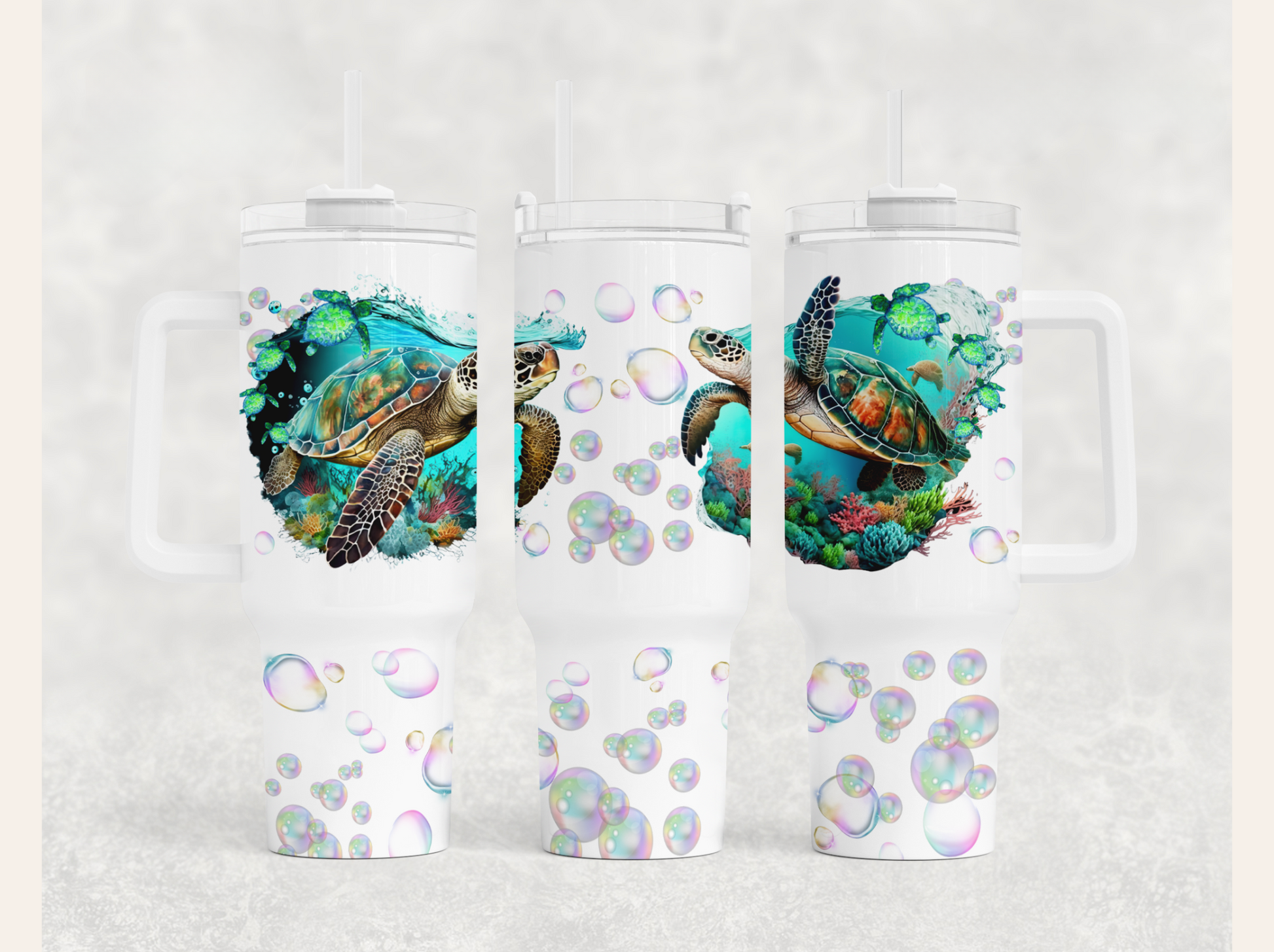 Sea turtles in ocean tumbler - Mayan Sub Shop