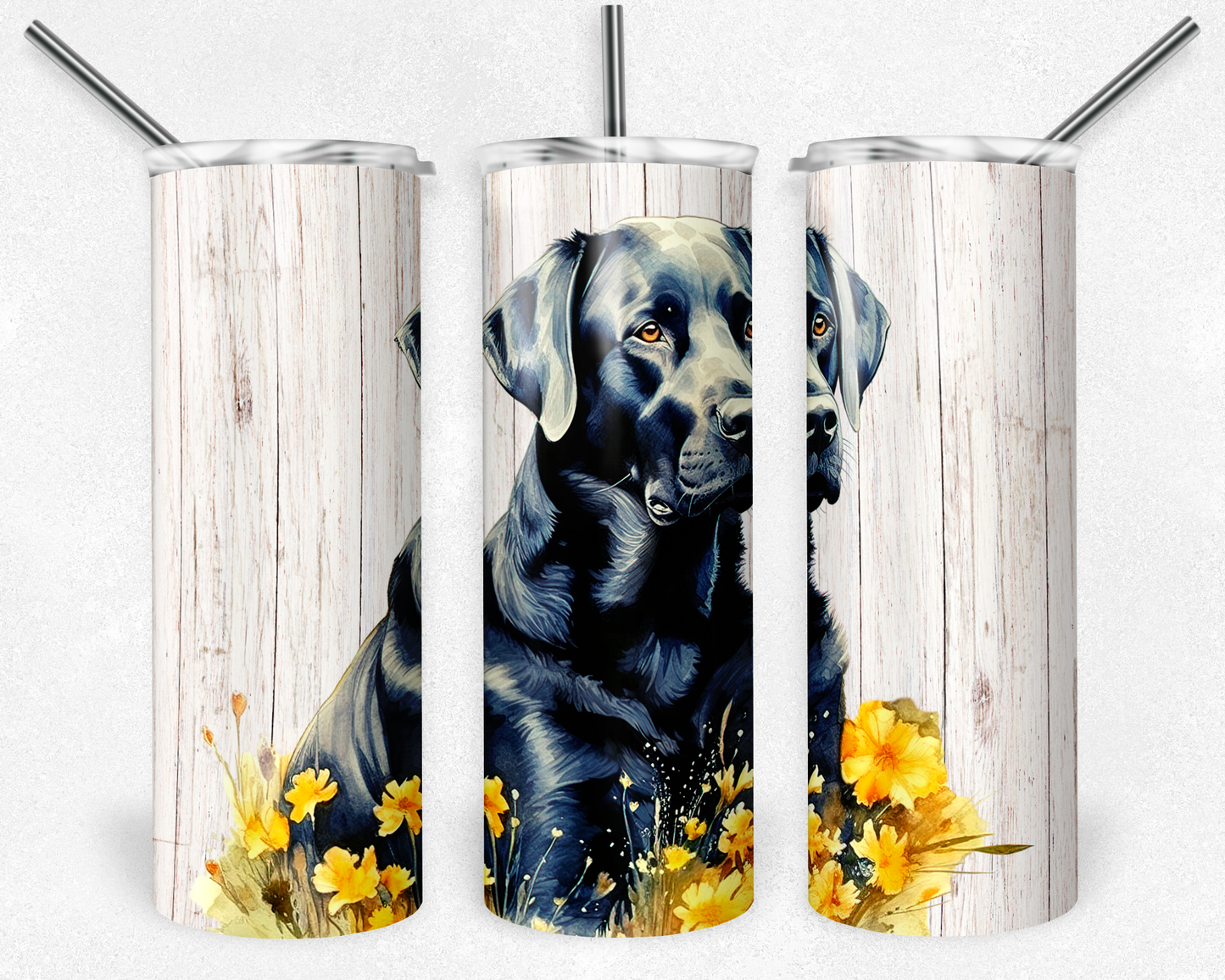 Black labrador flowers tumbler. -Mayan Sub Shop