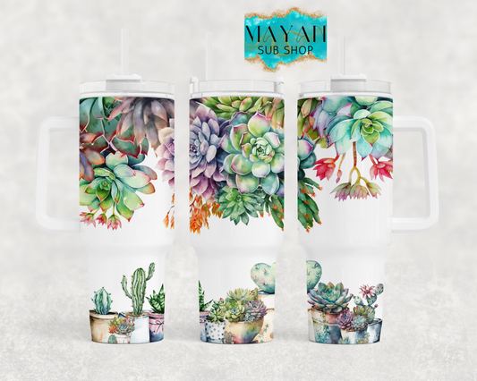 Succulent plant 40 oz. tumbler with handle. -Mayan Sub Shop