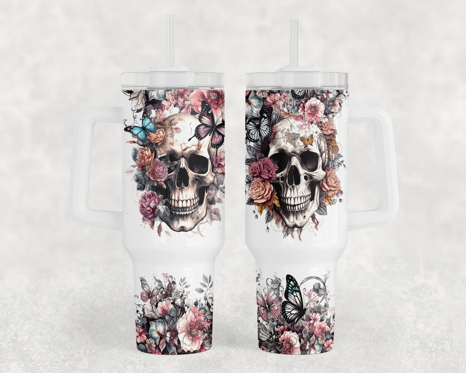 Skull pink and black 40 oz. tumbler with handle. -Mayan Sub Shop