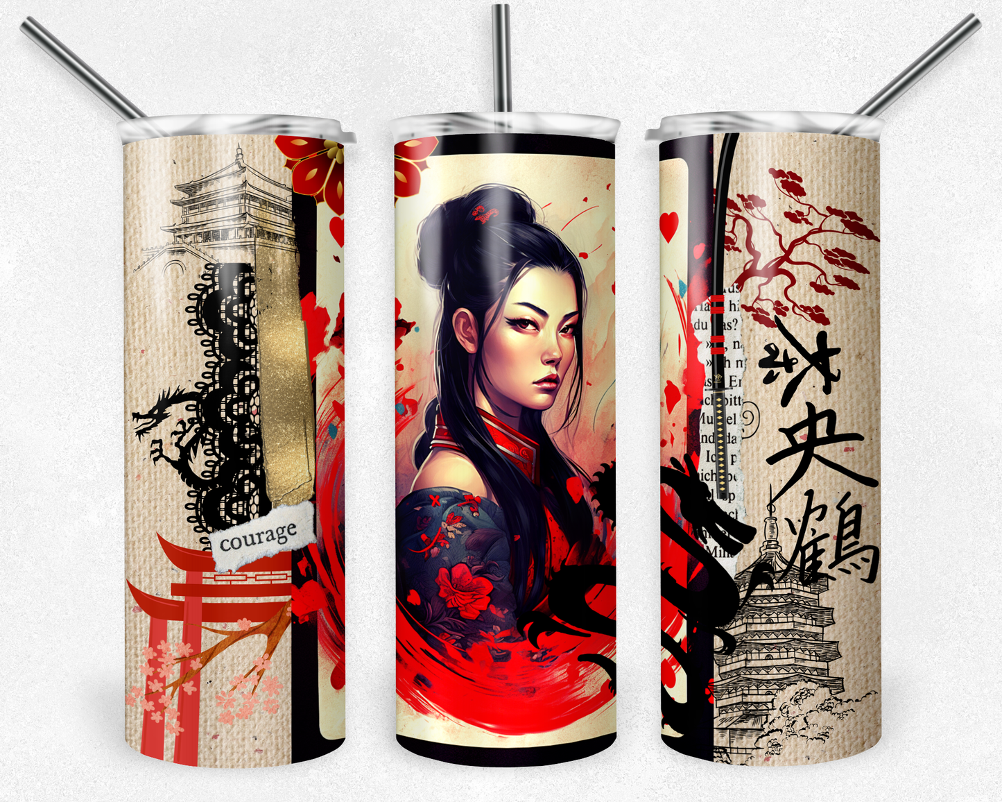 Asian warrior 20 oz. skinny tumbler.