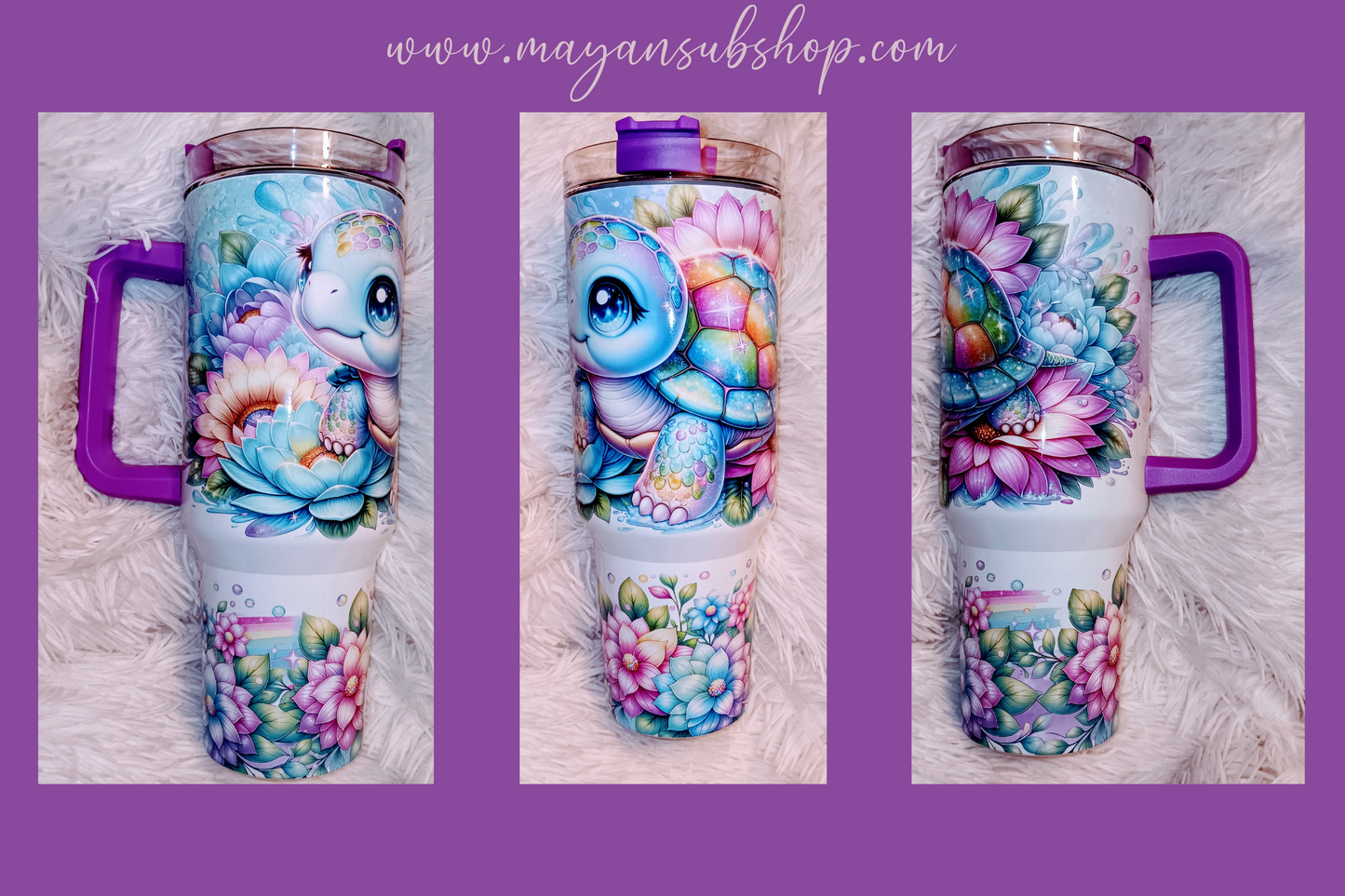 Pastel Turtle 40 OZ Tumbler With Handle