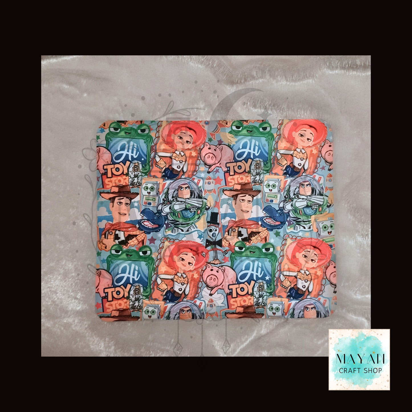 Colorful themed product on a textured surface.