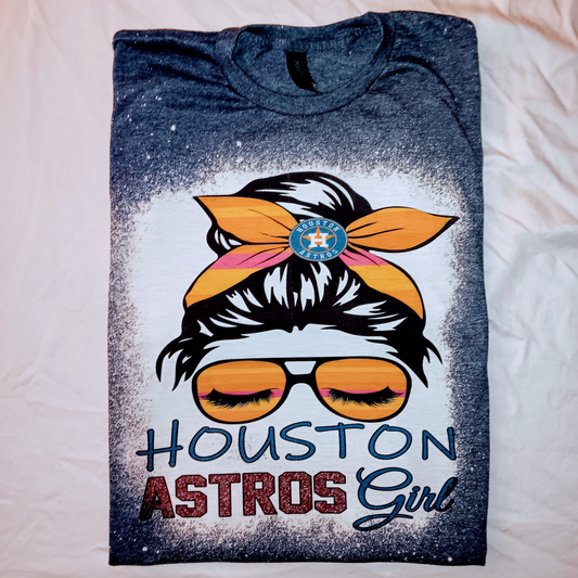 Astros Girl Messy Bun Bleached Shirt - Mayan Craft Shop