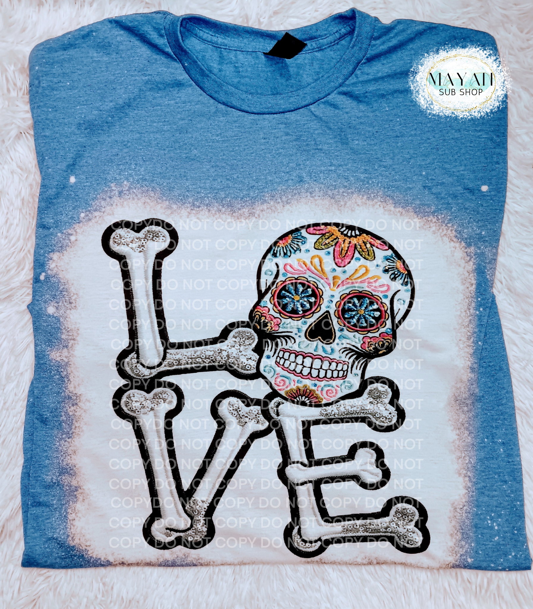 Dia De Los Muertos Love Bleached Shirt - Mayan Craft Shop