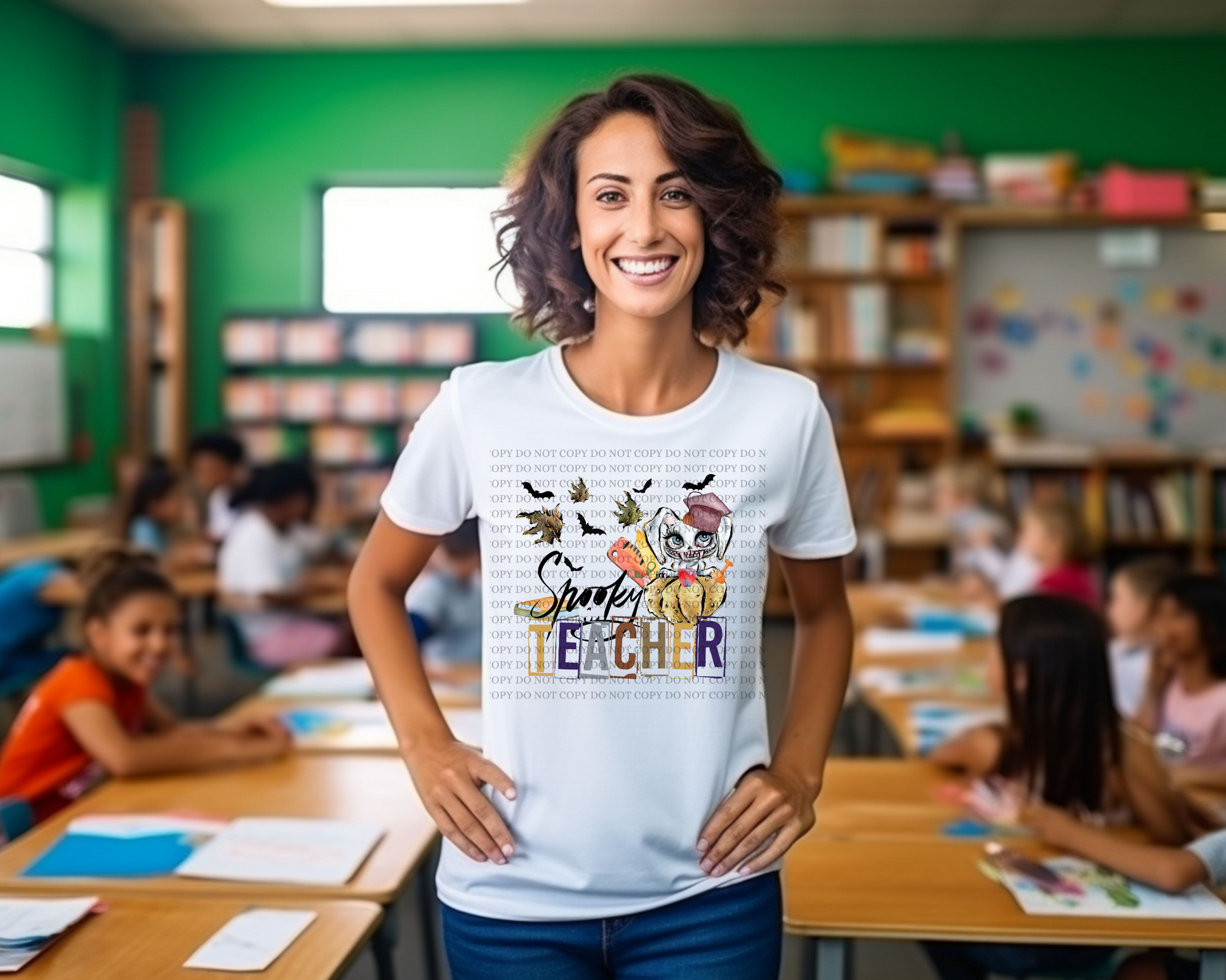 Spooky teacher white shirt. - Mayan Sub Shop