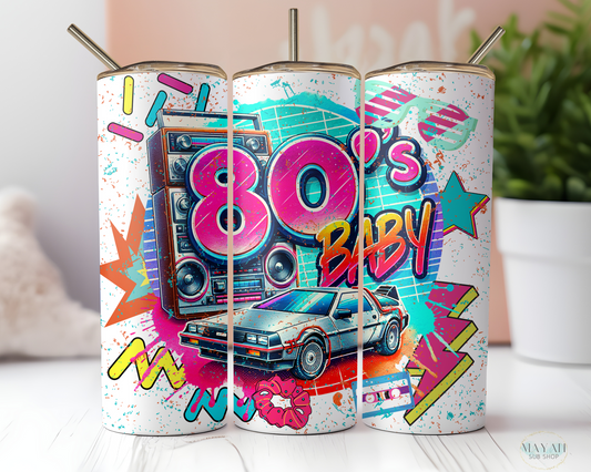 80s baby 20 oz. skinny tumbler. -Mayan Sub Shop