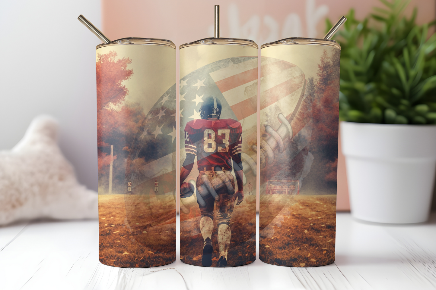 American flag football tumbler. -Mayan Sub Shop