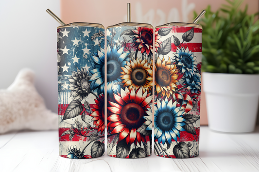 Patriotic sunflowers tumbler. -Mayan Sub Shop