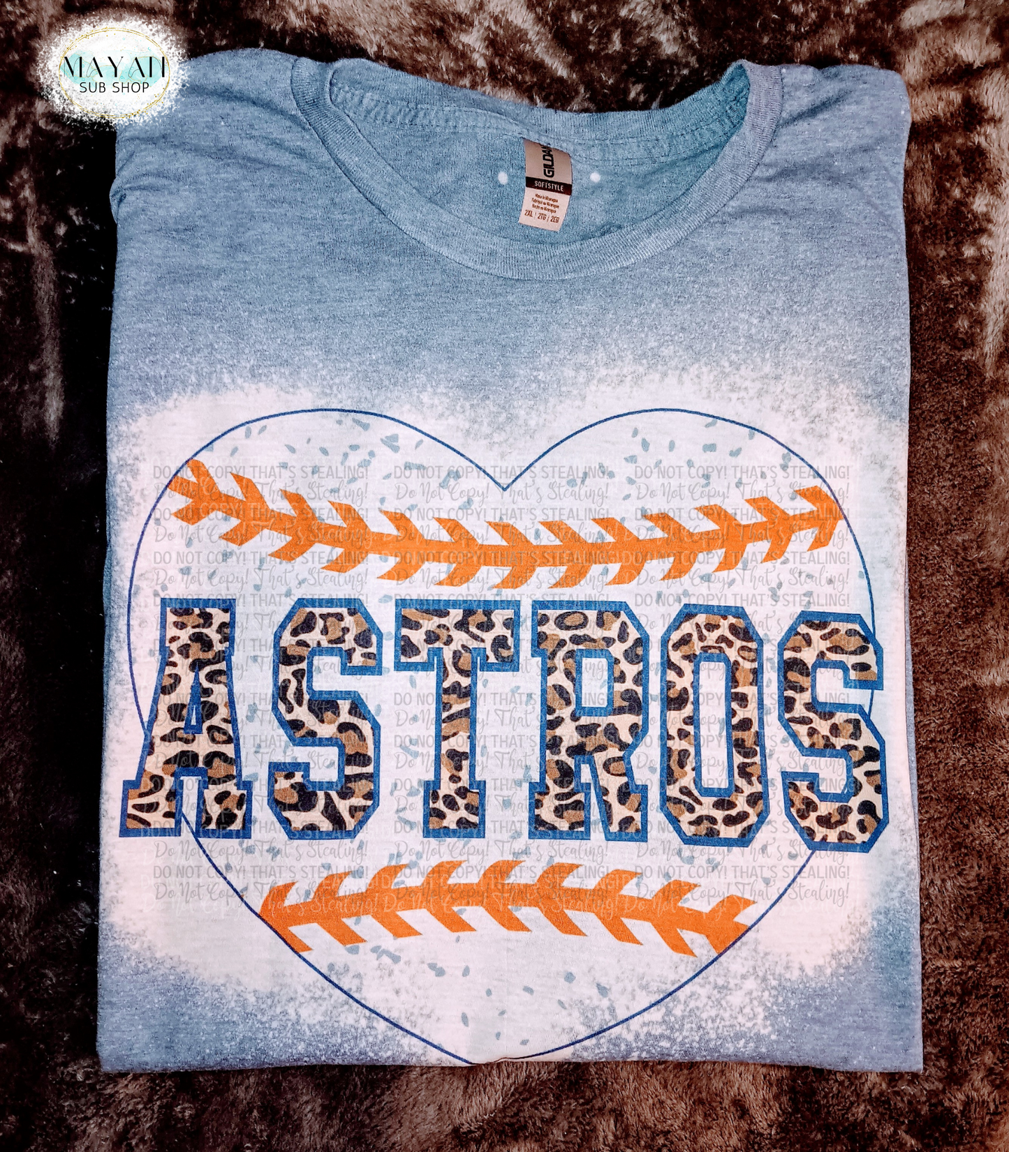 Houston Baseball Heart Bleached Shirt - Mayan Craft Shop