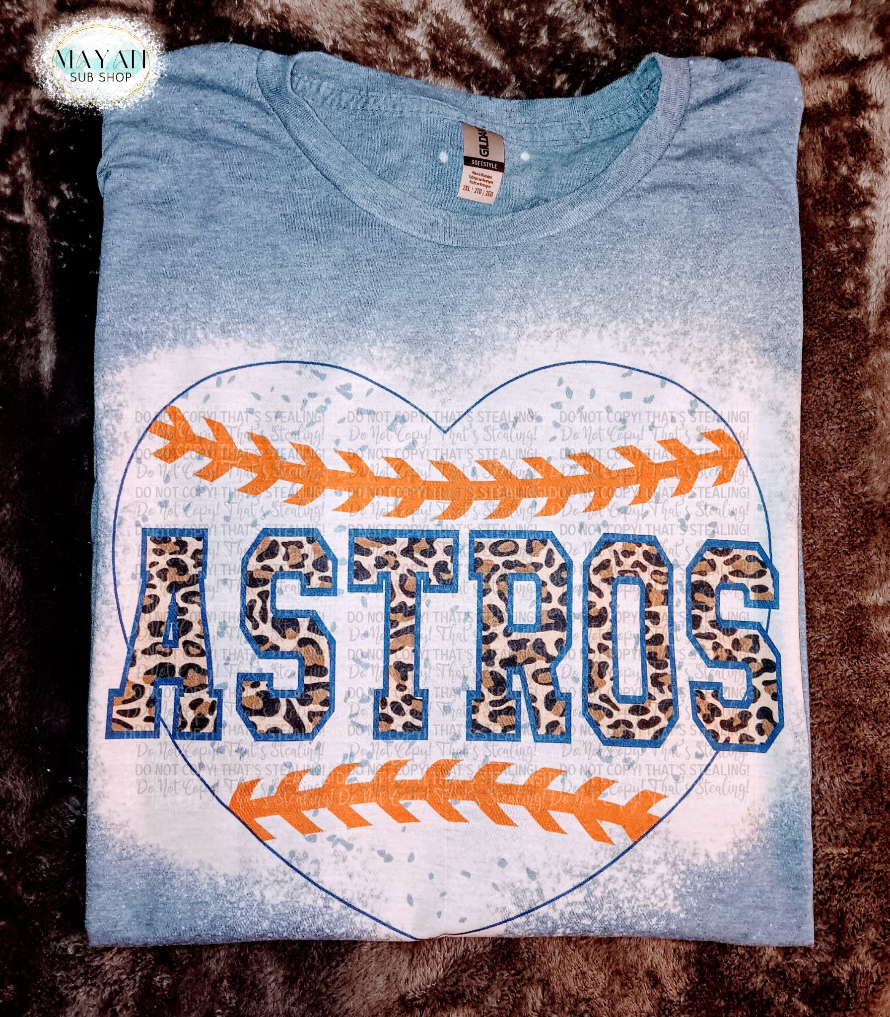 Houston Baseball Heart Bleached Shirt - Mayan Craft Shop