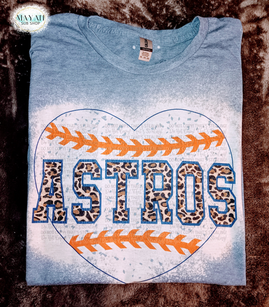 Houston Baseball Heart Bleached Shirt - Mayan Craft Shop