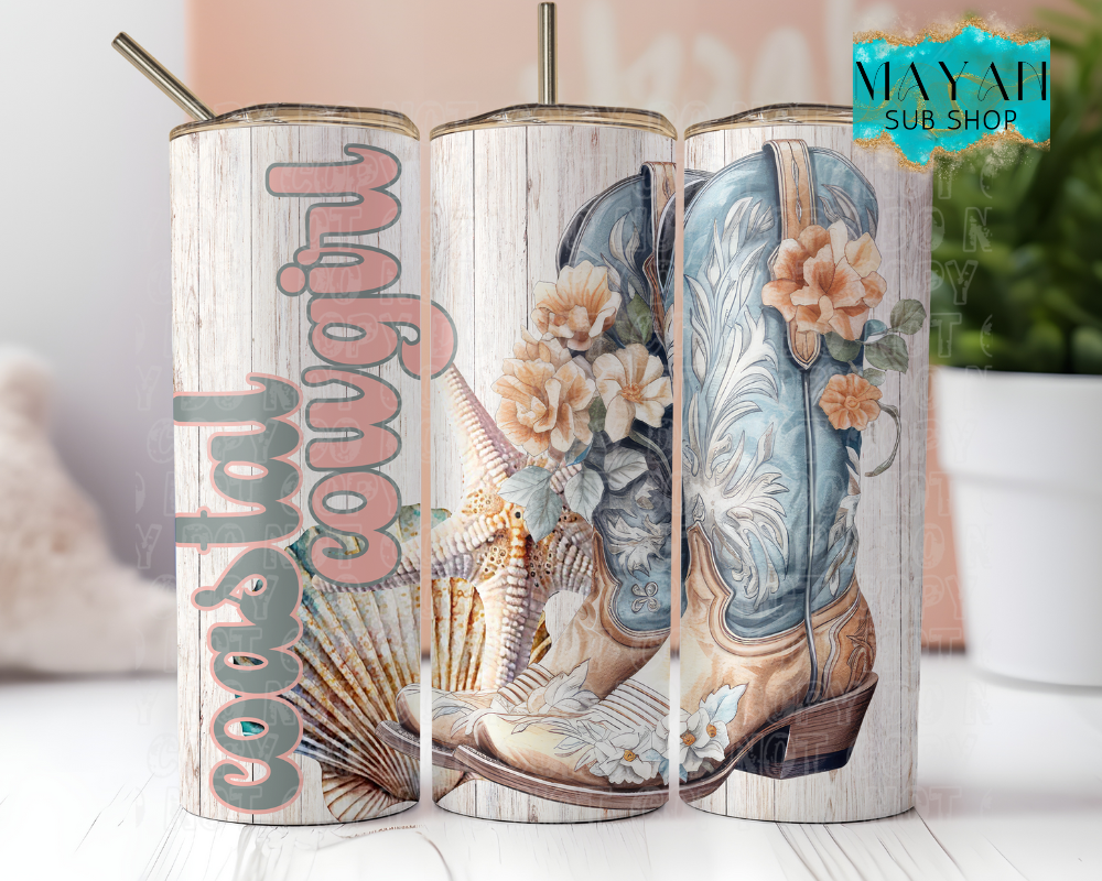 Coastal Cowgirl pastel tumbler wrap transfer print. -Mayan Sub Shop