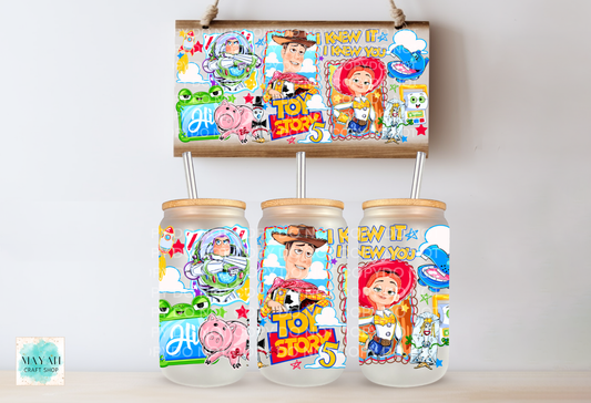 Three jars with character designs on a white background