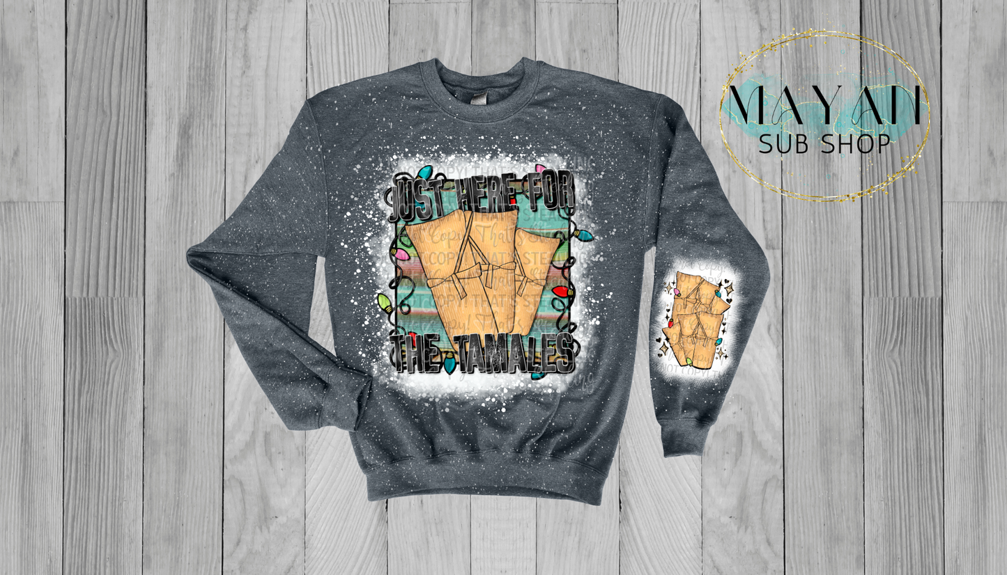 Here for the tamales in dark heather bleached sweatshirt. -Mayan Sub Shop