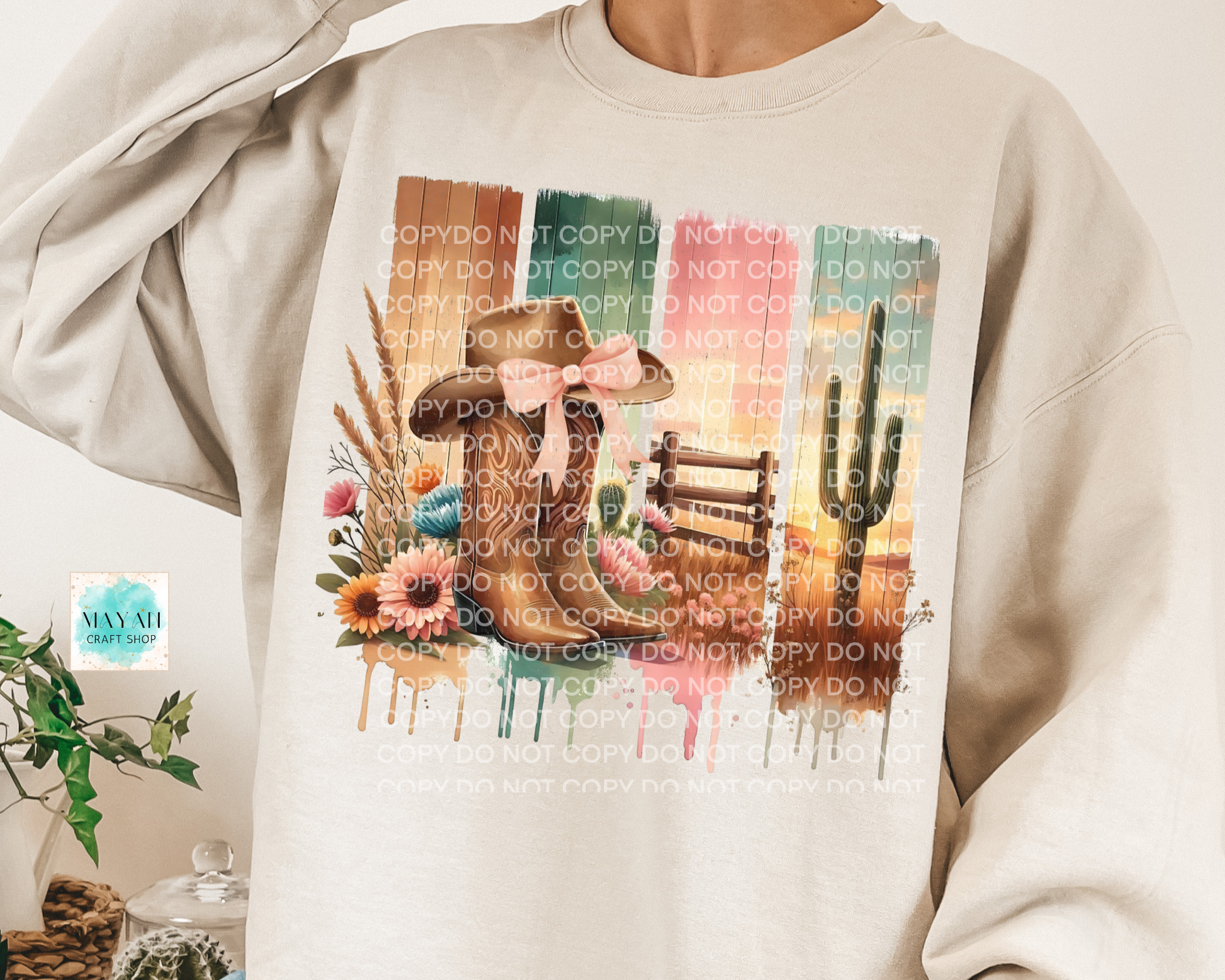 Desert cowgirl sand sweatshirt. -Mayan Craft Shop