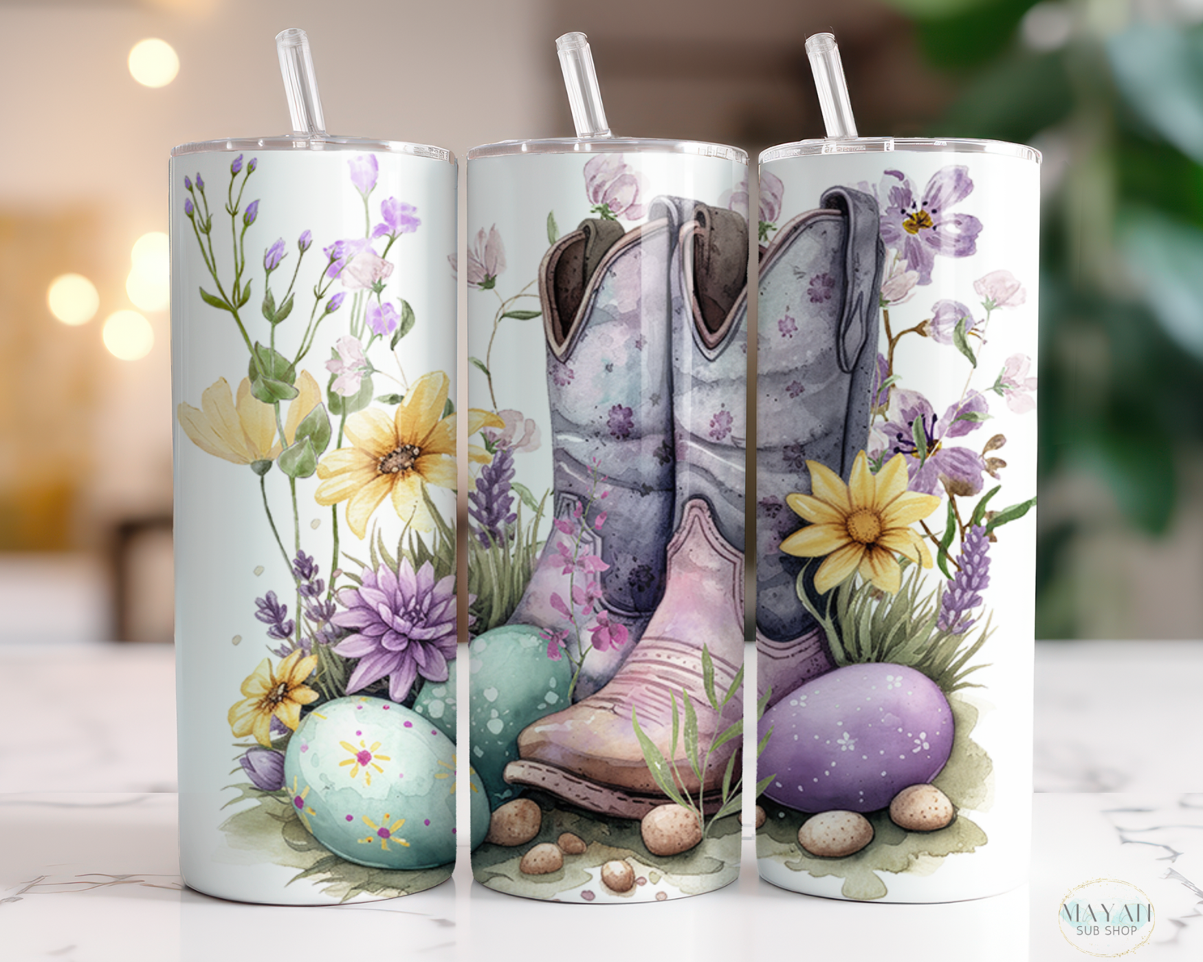 Easter cowgirl boots tumbler. -Mayan Sub Shop