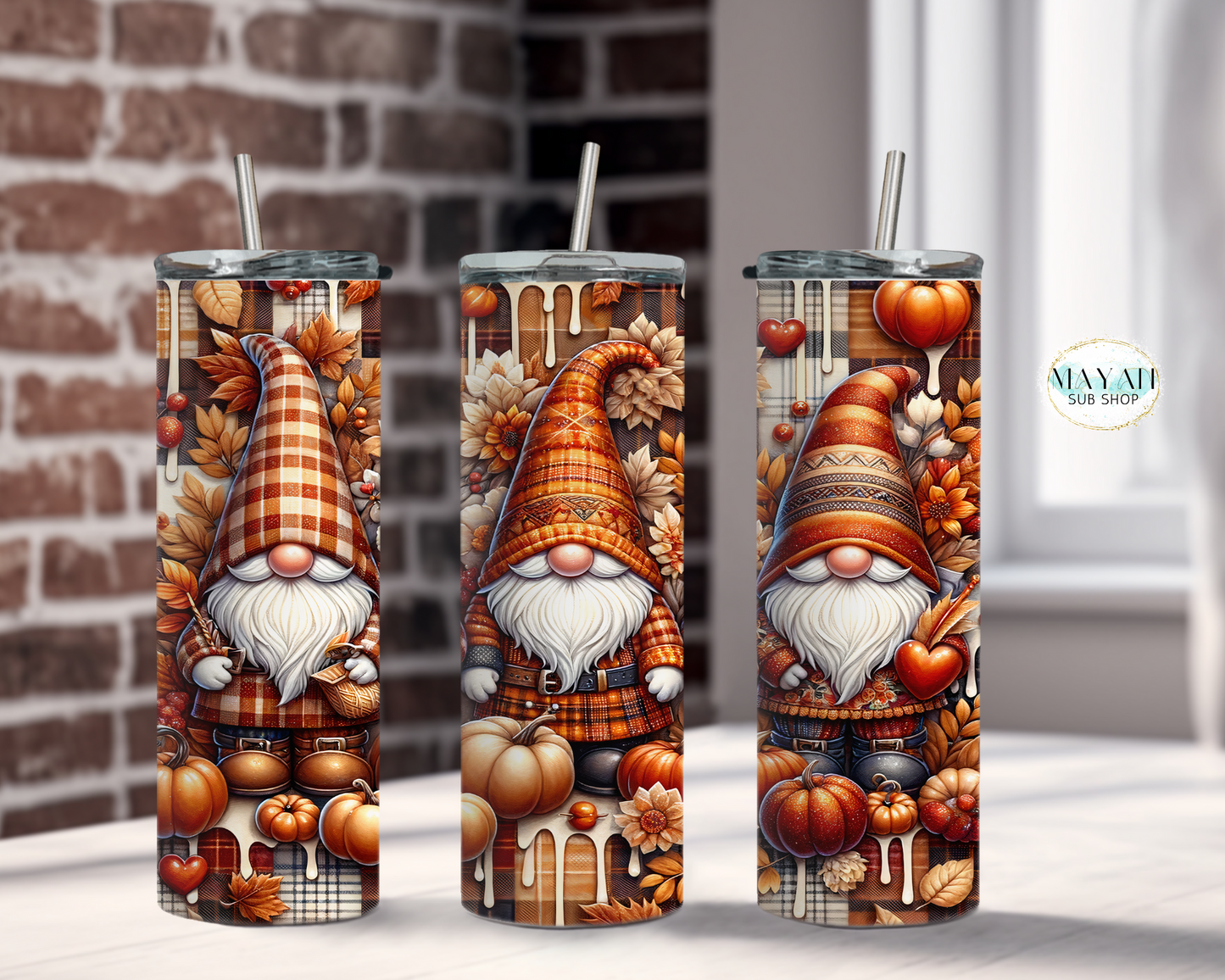 Fall gnomes tumbler. -Mayan Sub Shop