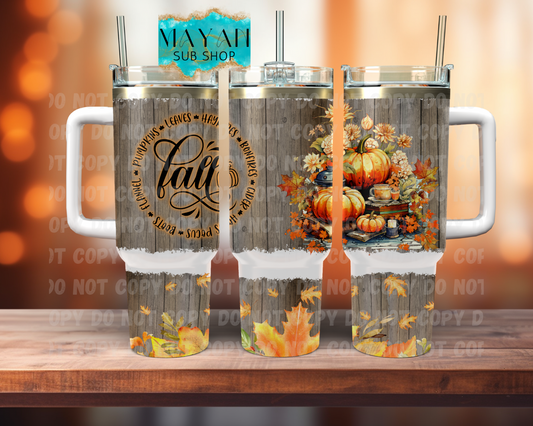 Fall things 40 oz. tumbler with handle. -Mayan Sub Shop