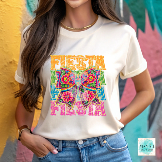 Fiesta floral bow heather natural shirt. -Mayan Craft Shop